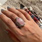 Chic Rose Quartz Oval Silver Ring with Bold Boho Vibes