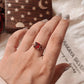 Vintage-inspired silver ring with a square garnet centerpiece