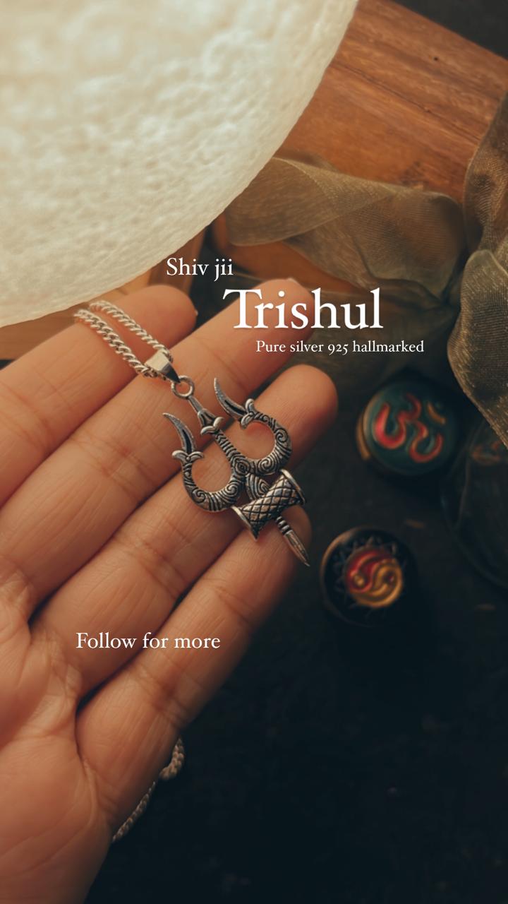 Spiritual big Trishul Damru silver pendant