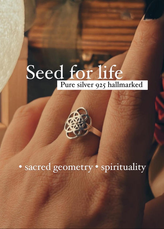 Sacred geometry Seed of Life ring in polished 925 Sterling Silver