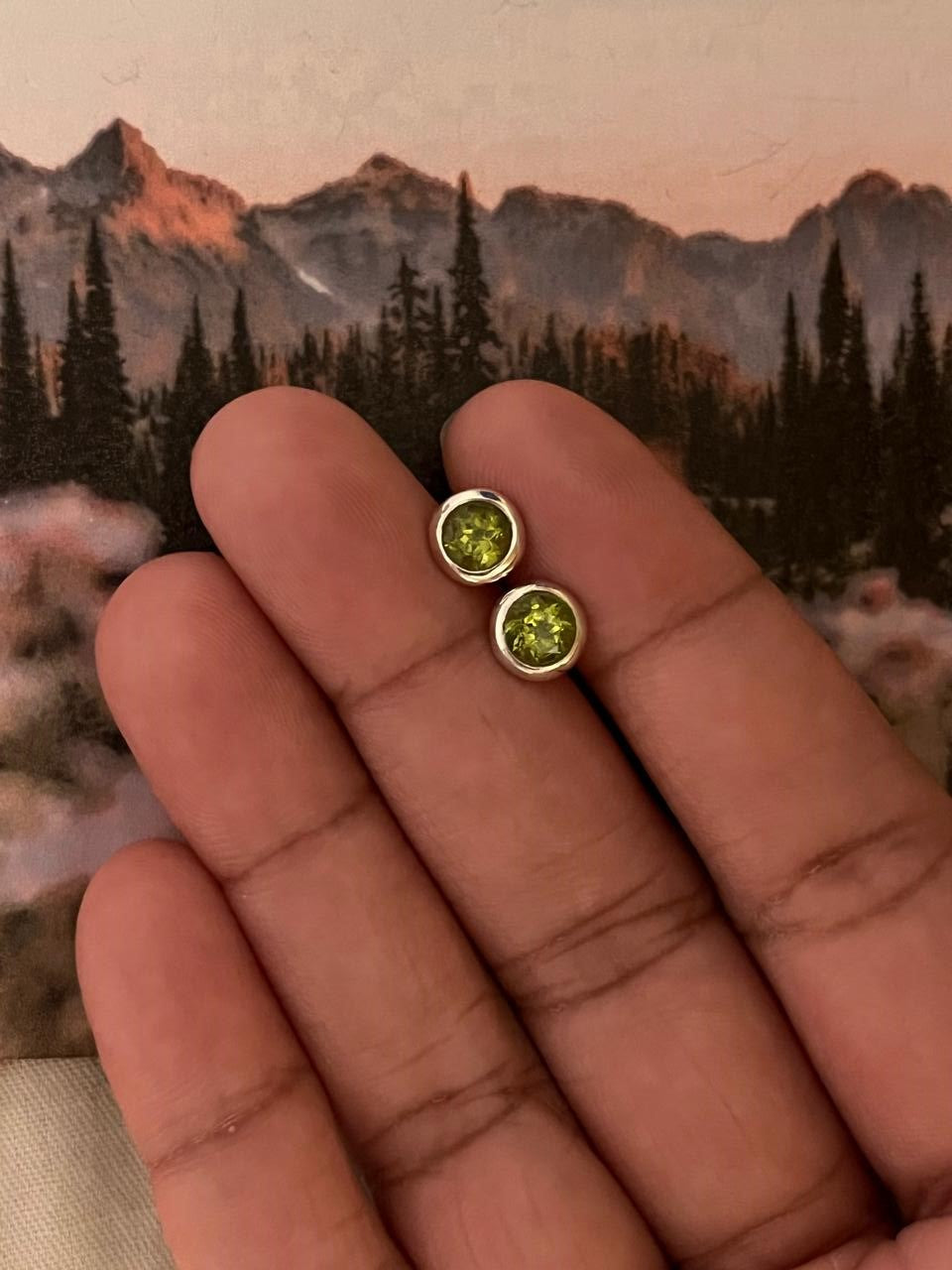 Natural Peridot 6mm Silver Stud Earrings