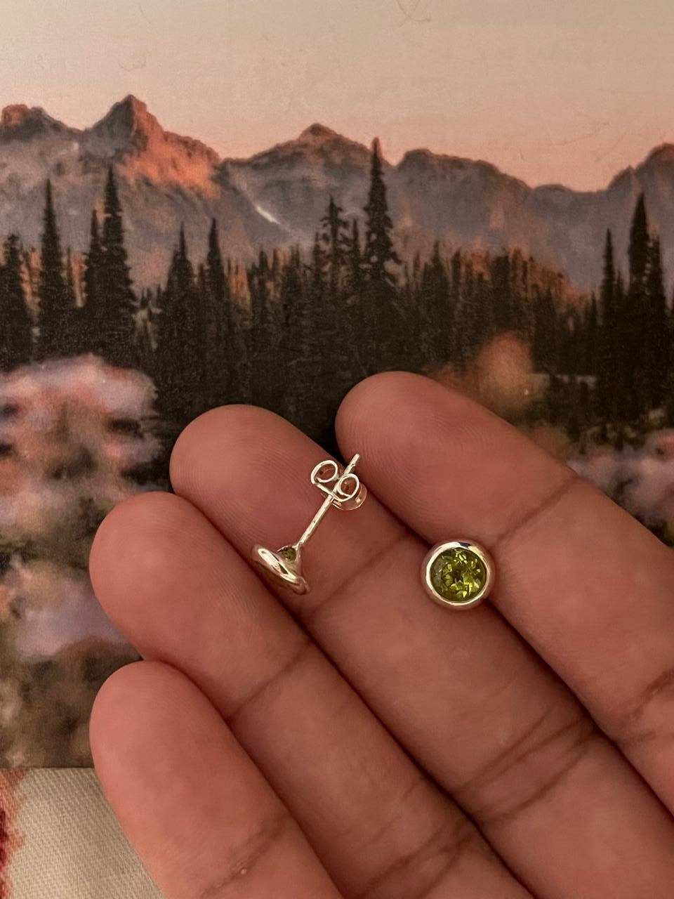 6mm Peridot Studs set in sterling silver