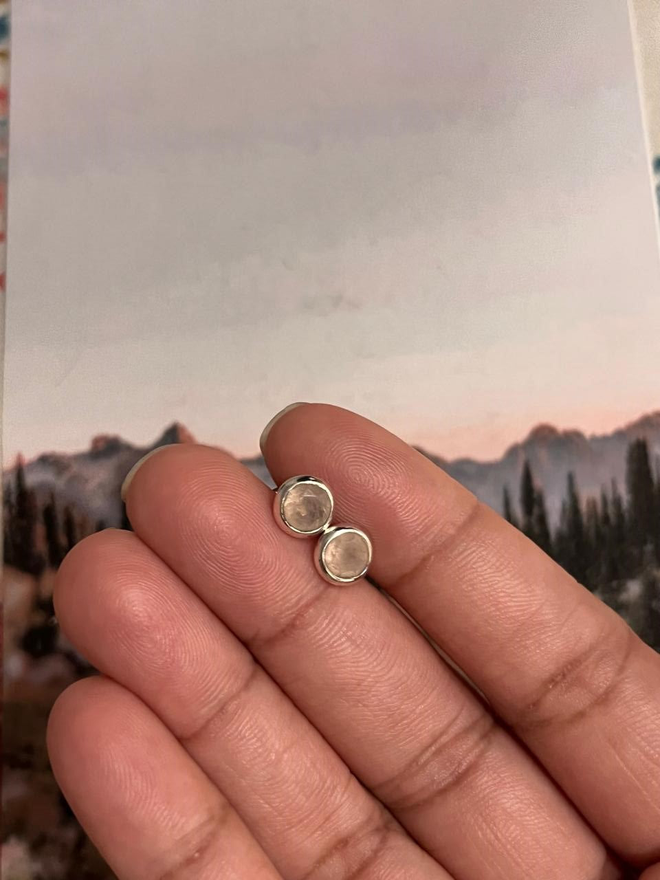 Sterling Silver Stud Earrings with Rose Quartz Gemstone