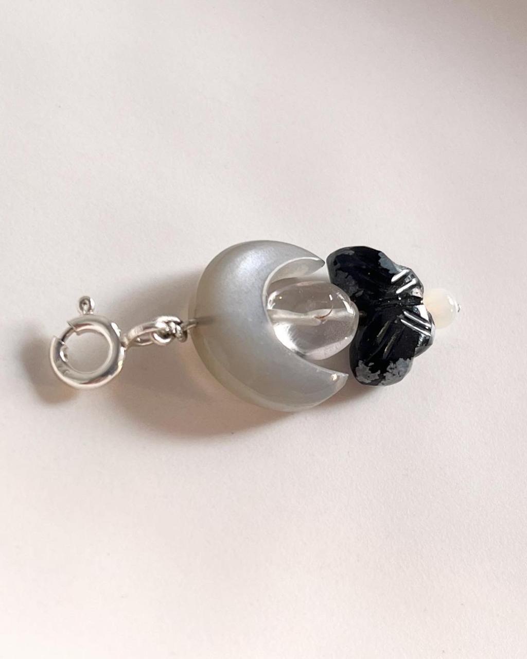 Black Jasper Butterfly Charm with Moonstone and Clear Quartz
