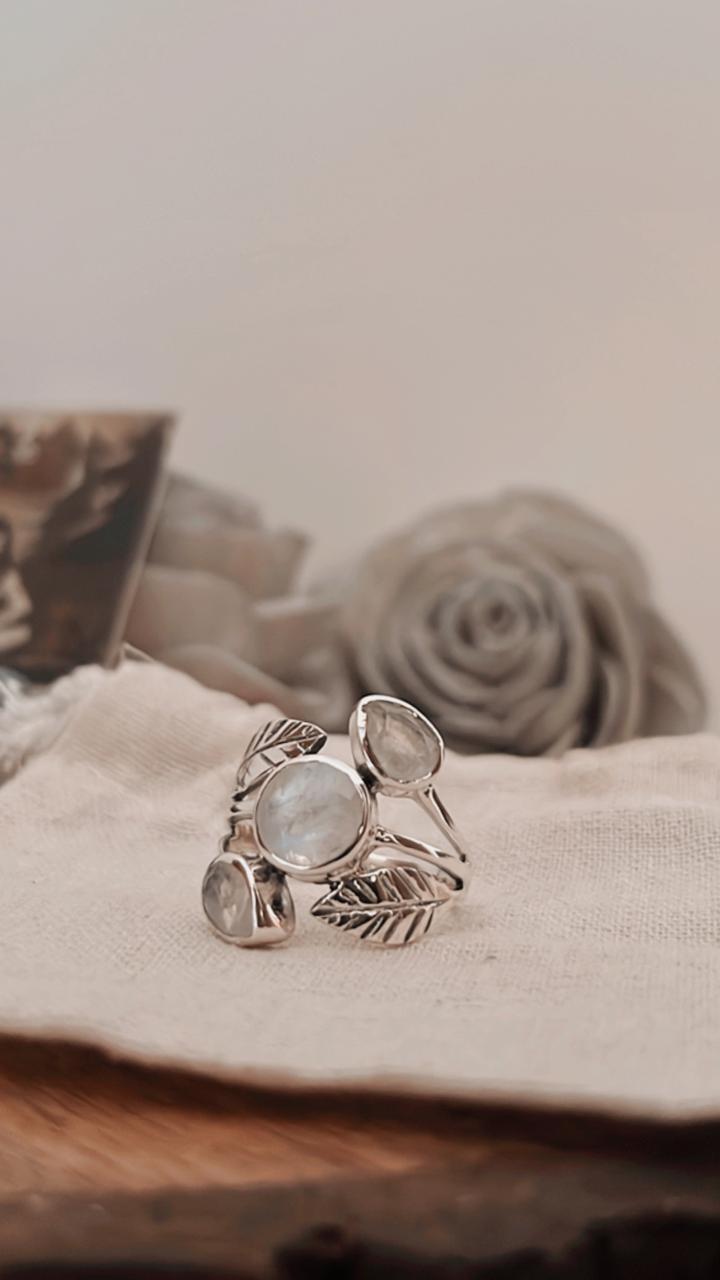 Sophisticated Moonstone Forest Statement Ring in Silver