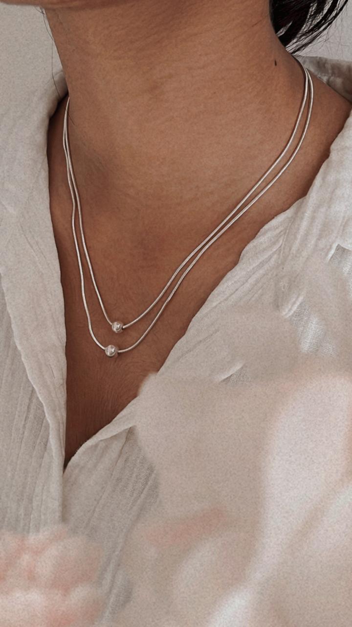 Sterling Silver Necklace with Double Layer Ball Chain