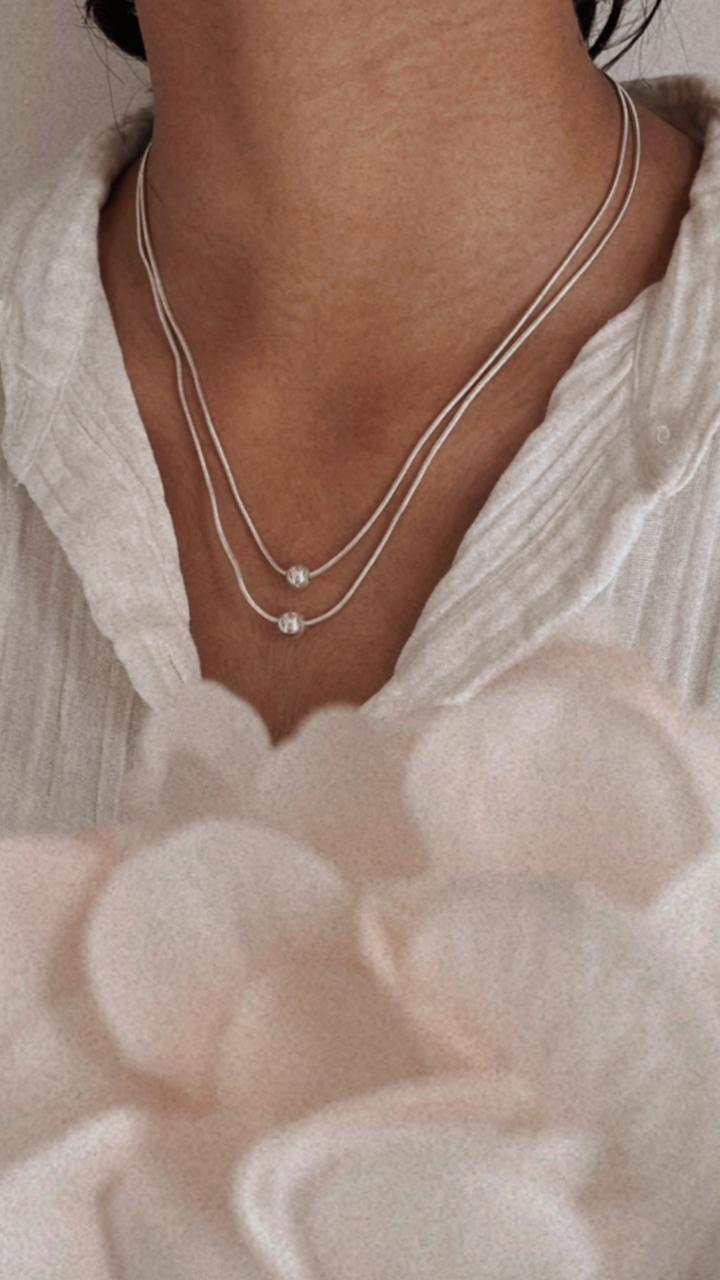 Double Layer Ball Silver Chain Necklace