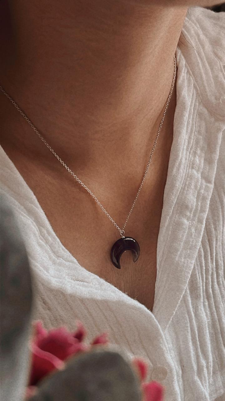 Large Amethyst Crescent Moon Crystal Pendant 