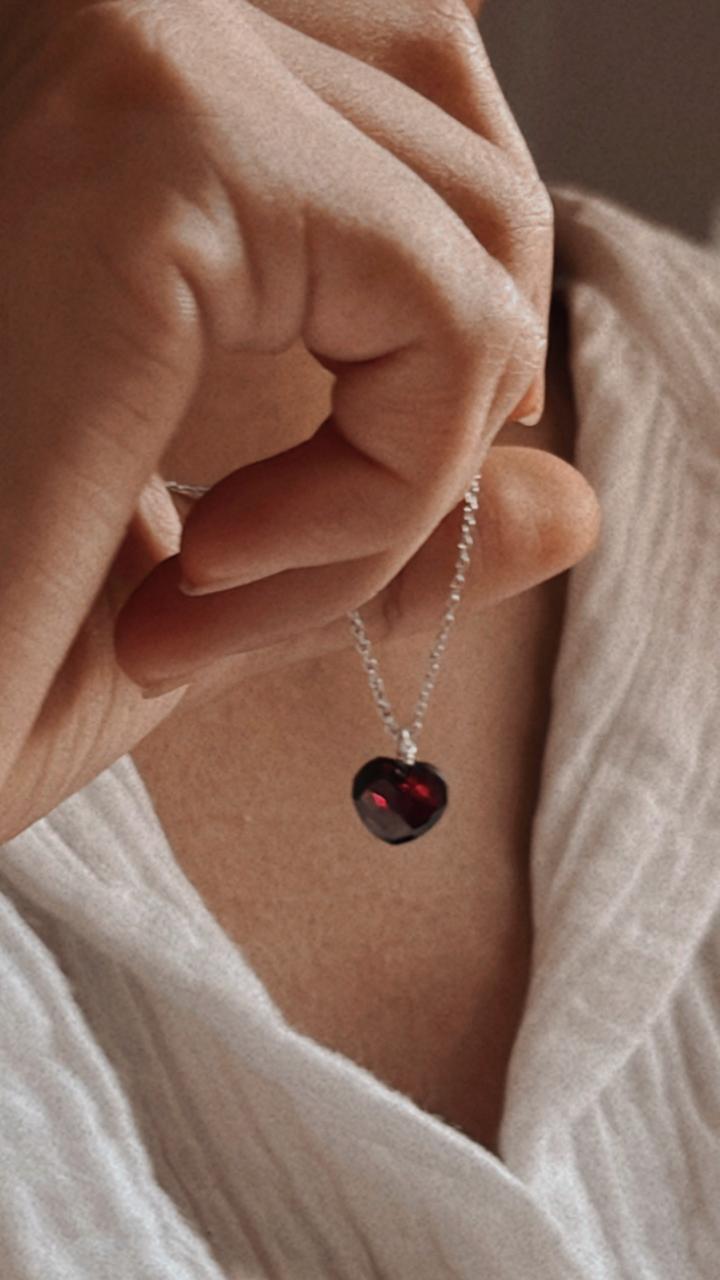 Romantic Garnet Heart Necklace for Women