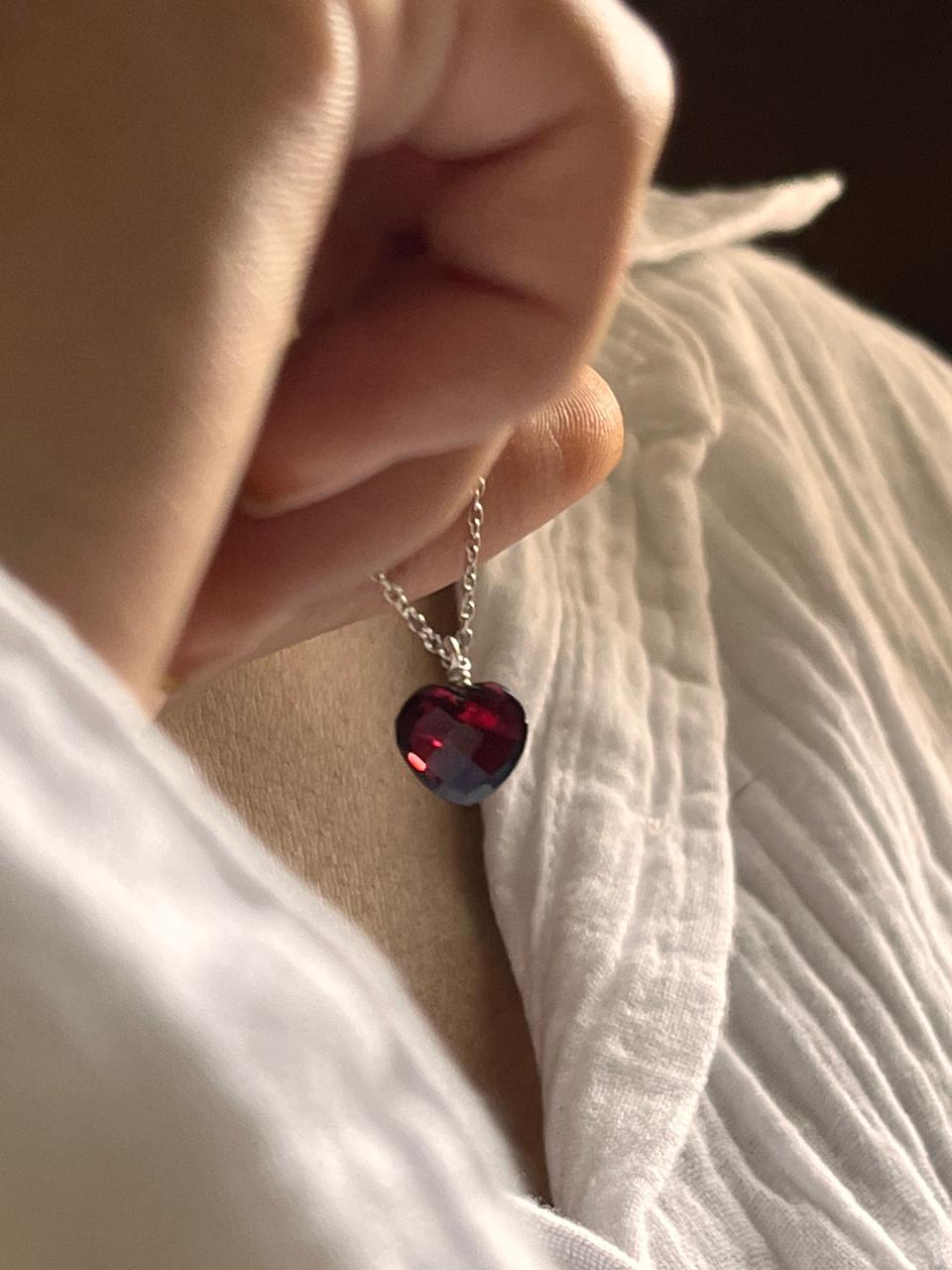 Heart Garnet Crystal Necklace