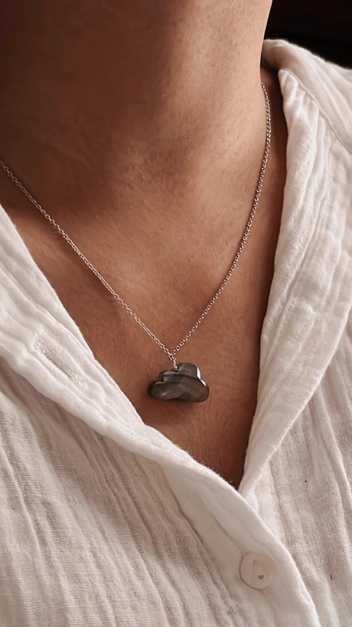 Unique Labradorite Faceted Cloud Crystal Silver Necklace