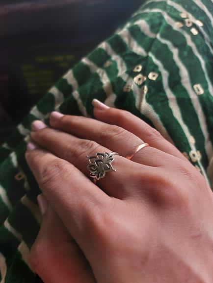 Elegant small lotus flower ring in polished silver