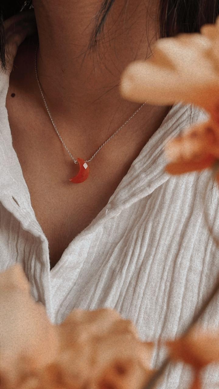 Healing Carnelian Crescent Moon Necklace