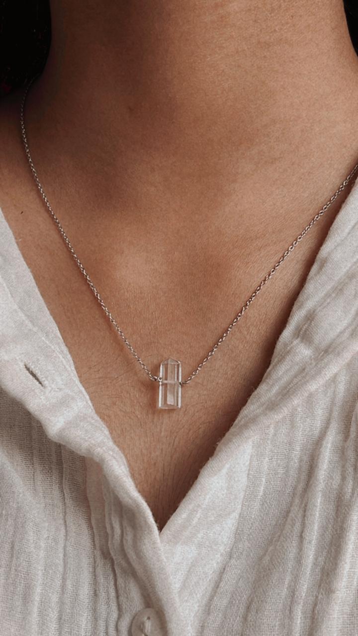 Handcrafted clear quartz pencil crystal pendant necklace
