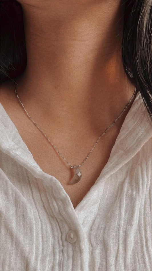 Grey Moonstone Moonstone Crystal Necklace with Silver Chain