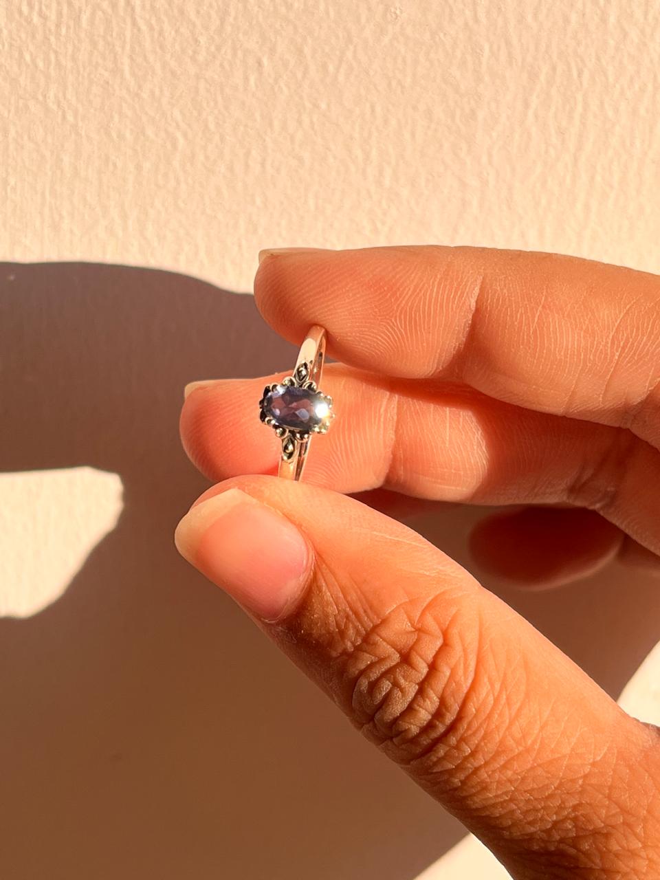 Elegant Victorian-inspired Iolite silver 925 ring
