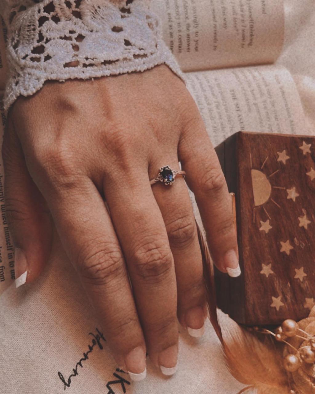 Iolite Victorian style ring in 925 sterling silver