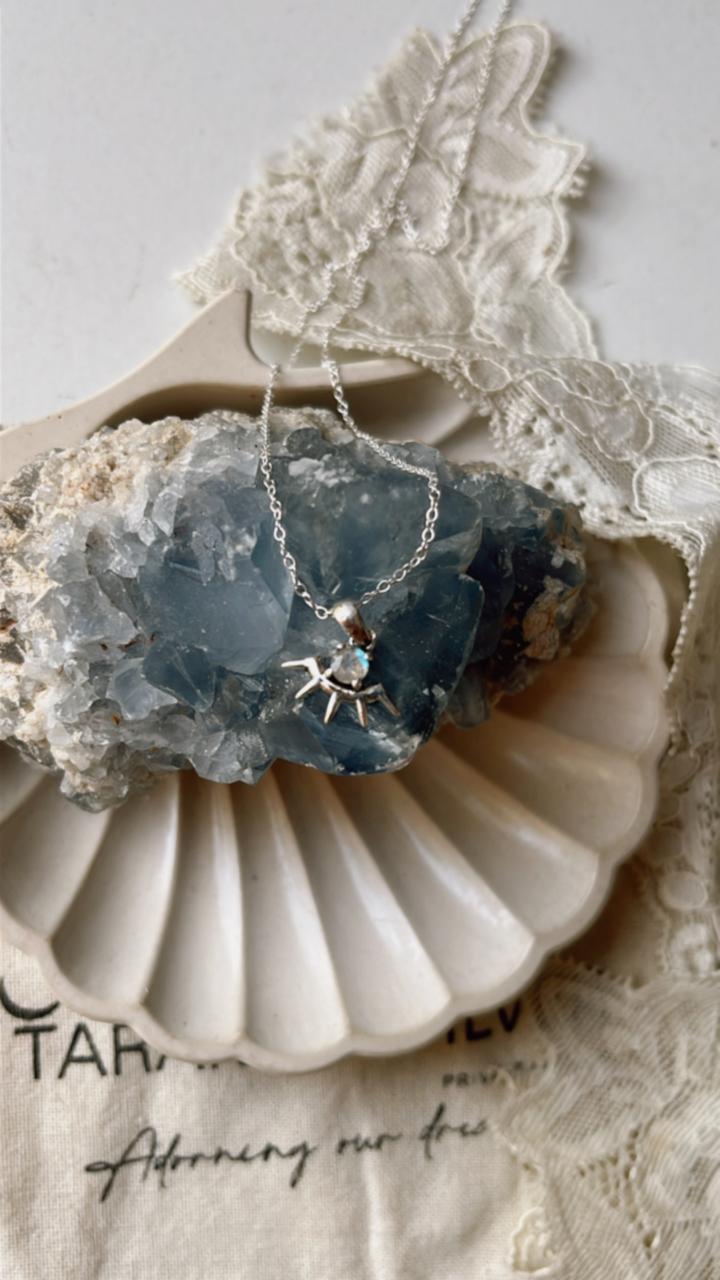 Delicate Moonstone Evil Eye Sterling Silver Necklace