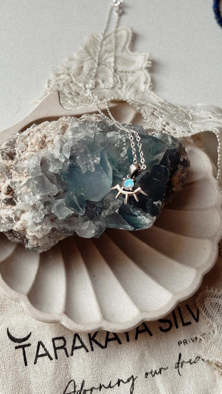 Handcrafted Moonstone Evil Eye Silver Necklace