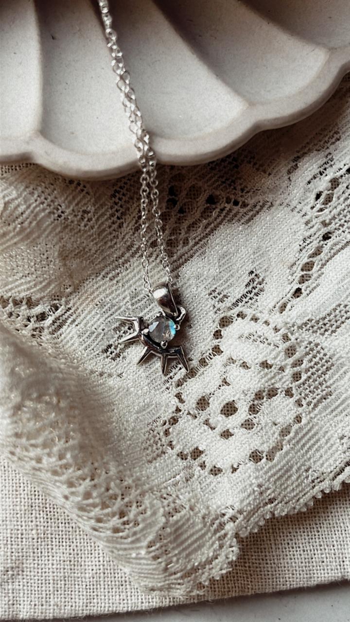 Sophisticated Small Moonstone Evil Eye Necklace in Silver