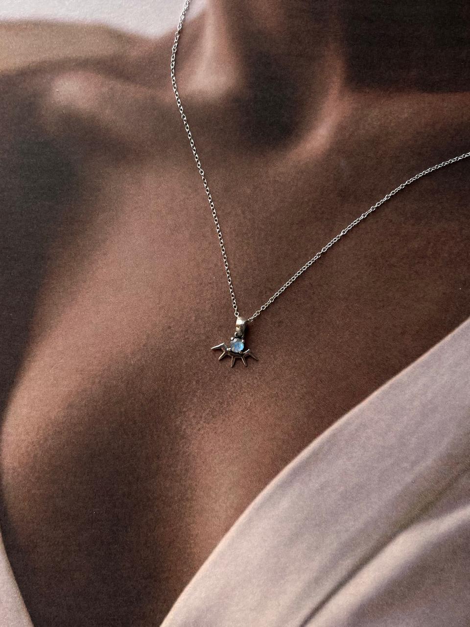 Celestial Moonstone Evil Eye Silver Necklace