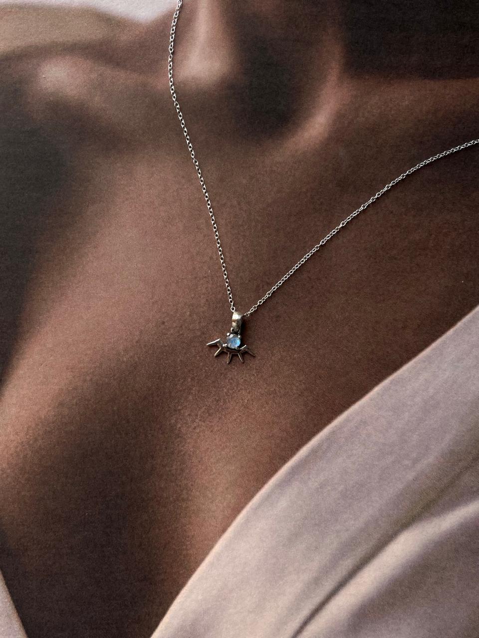 Charming Small Moonstone Evil Eye Necklace in Silver