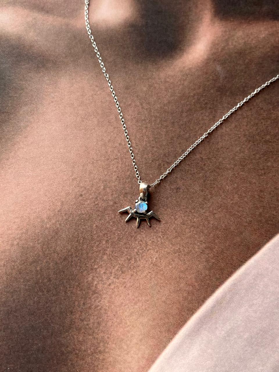 Charming Small Moonstone Evil Eye Necklace in Silver