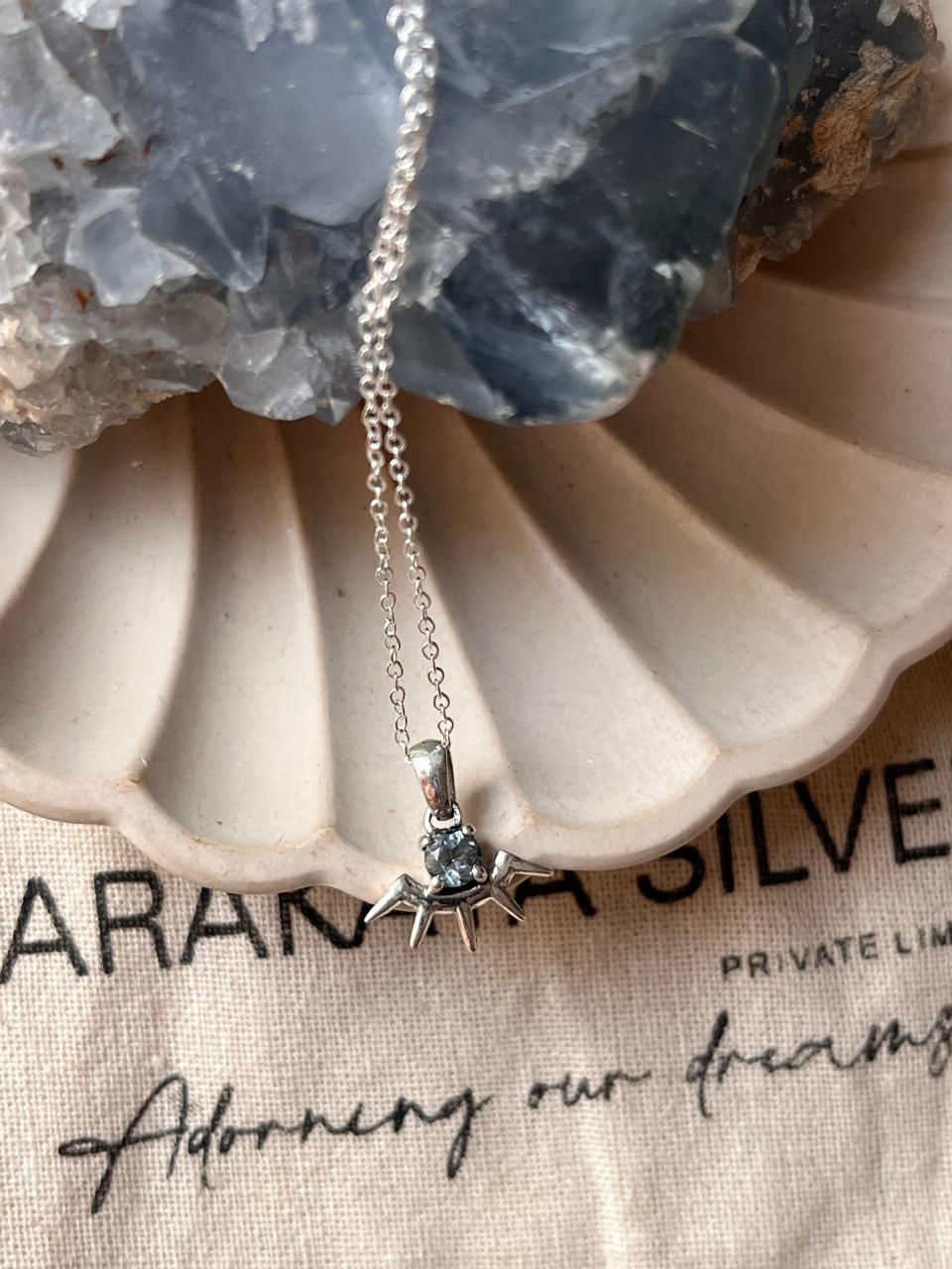 Unique Blue Topaz Evil Eye Necklace with Silver Chain