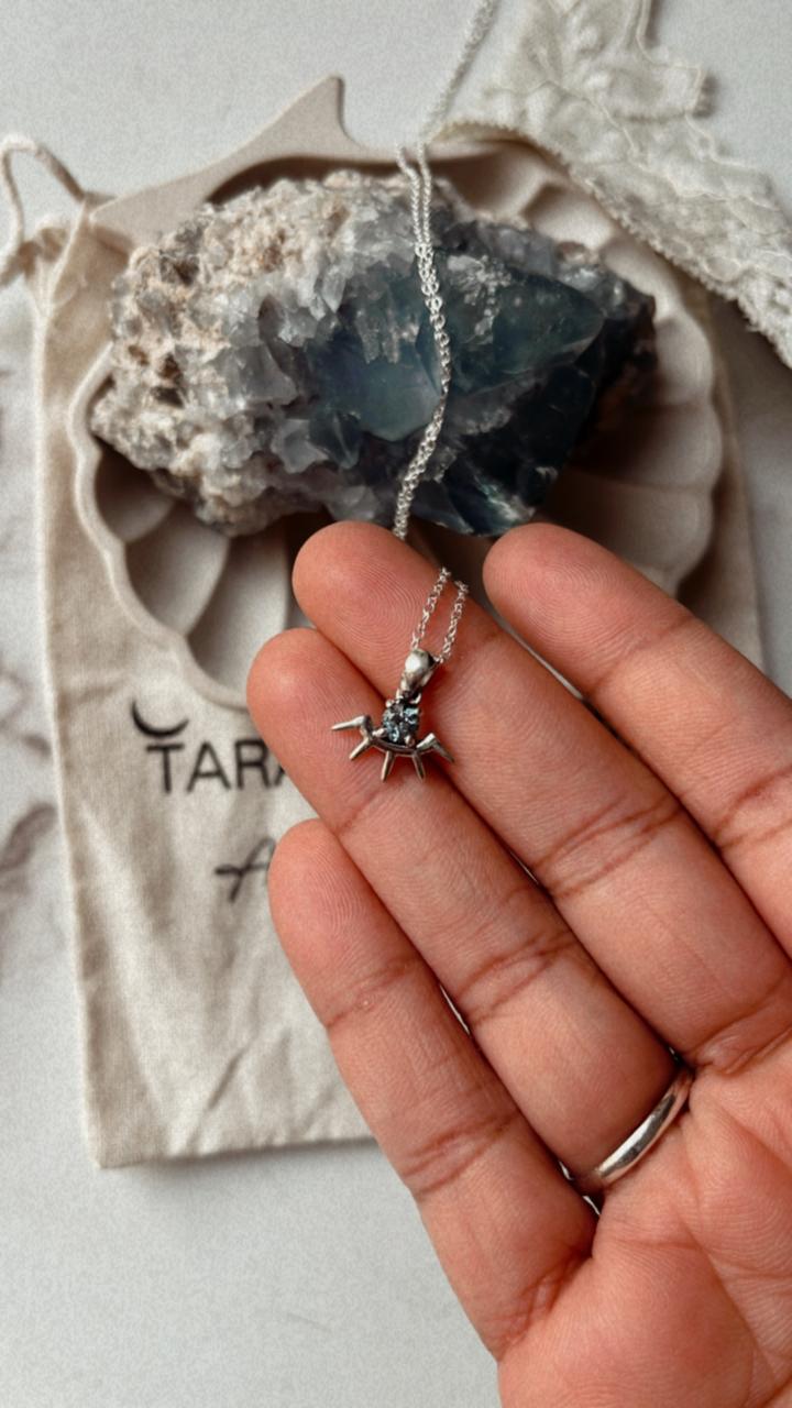 Blue Topaz Evil Eye Small Silver Necklace