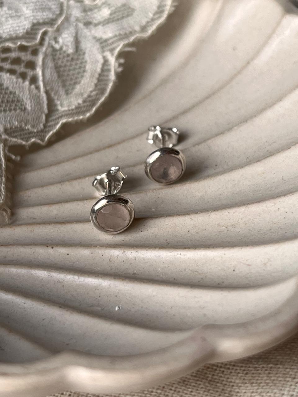6mm Rose Quartz Gemstone Studs in Sterling Silver