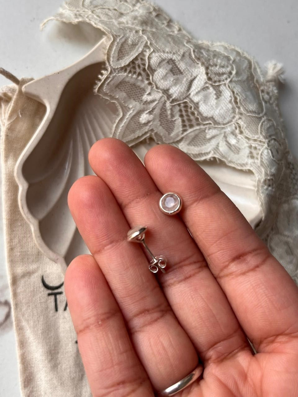 Delicate 6mm Rose Quartz Silver Stud Earrings
