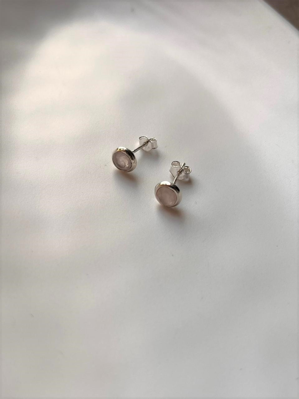 Rose Quartz 6mm Silver Stud Earrings