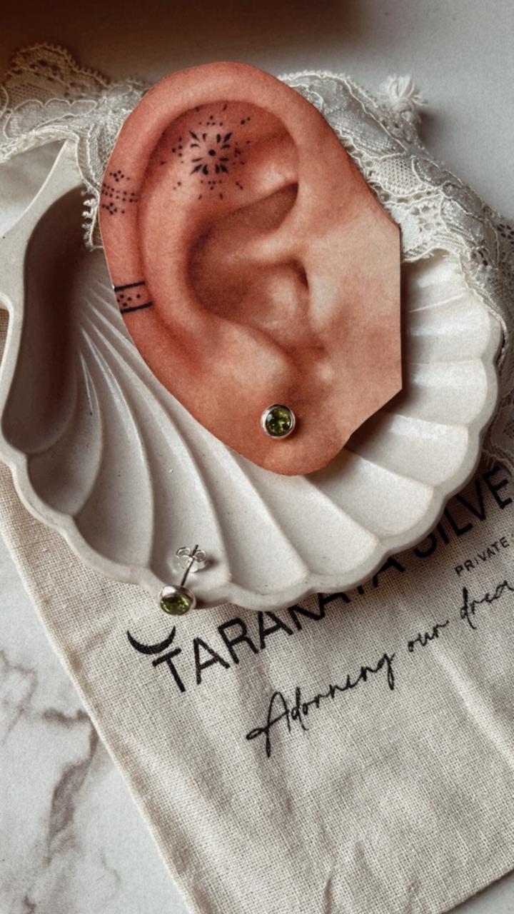 Peridot 6mm Silver Stud Earrings