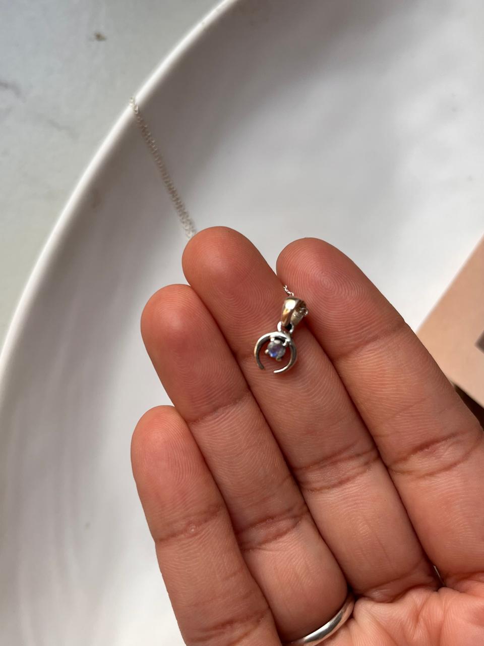 Moonstone Small Crescent Moon Silver Necklace