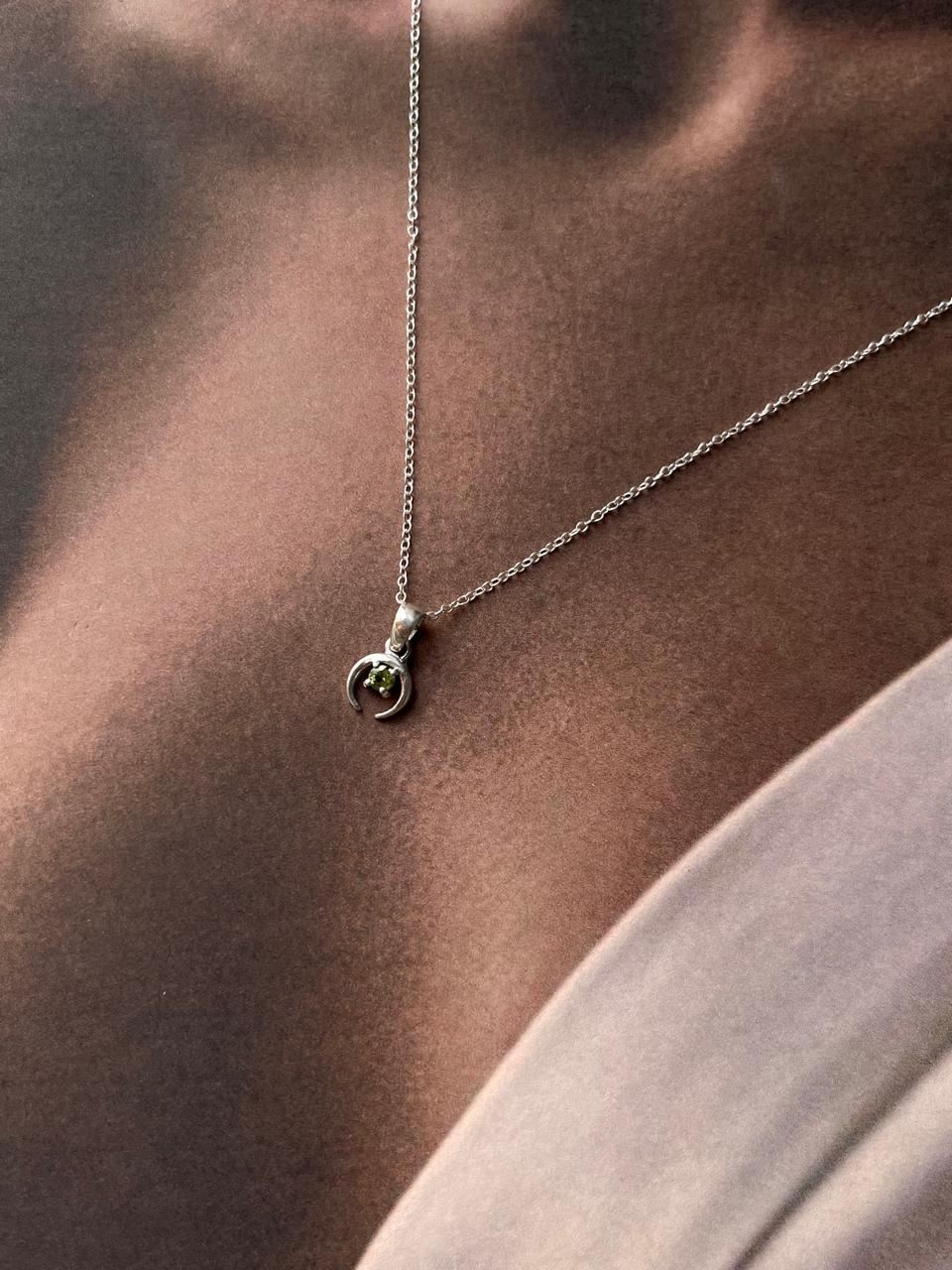 Peridot Crescent Moon Necklace in Sterling Silver