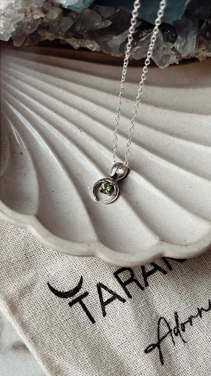 Sterling Silver Crescent Moon Pendant with Peridot