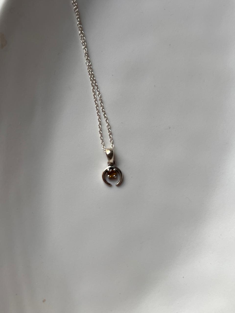 Small Silver Crescent Moon Necklace with Citrine