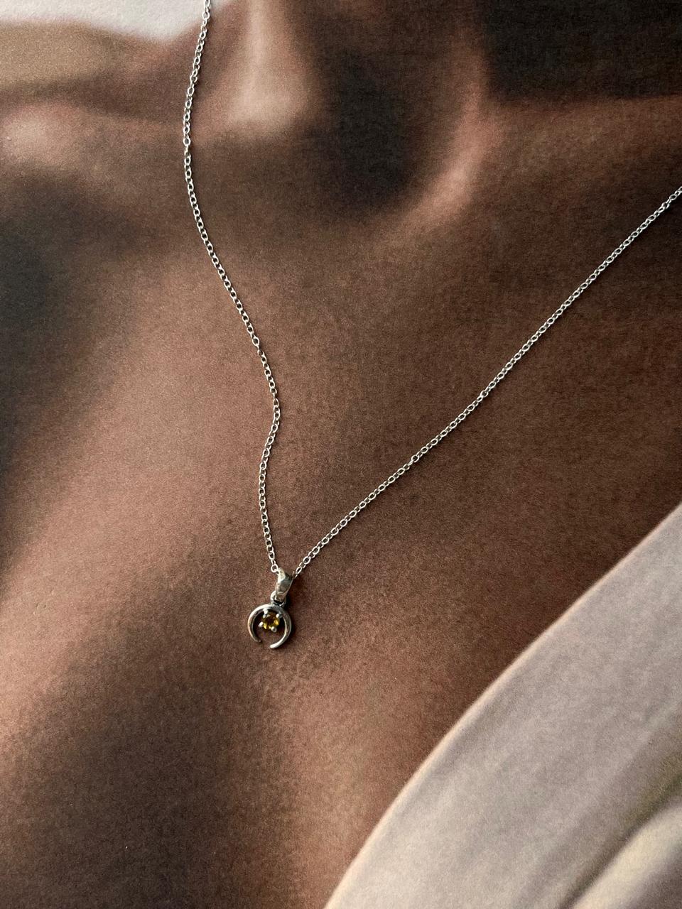 Citrine Crescent Moon Necklace in Sterling Silver