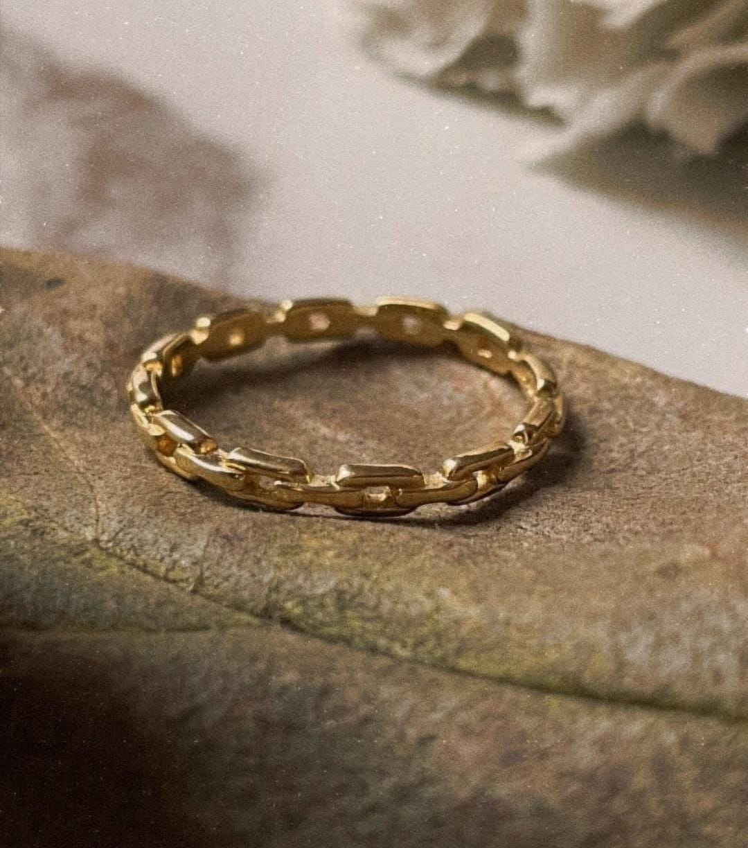 Gold Vermeil Thin Link Stackable Band Ring