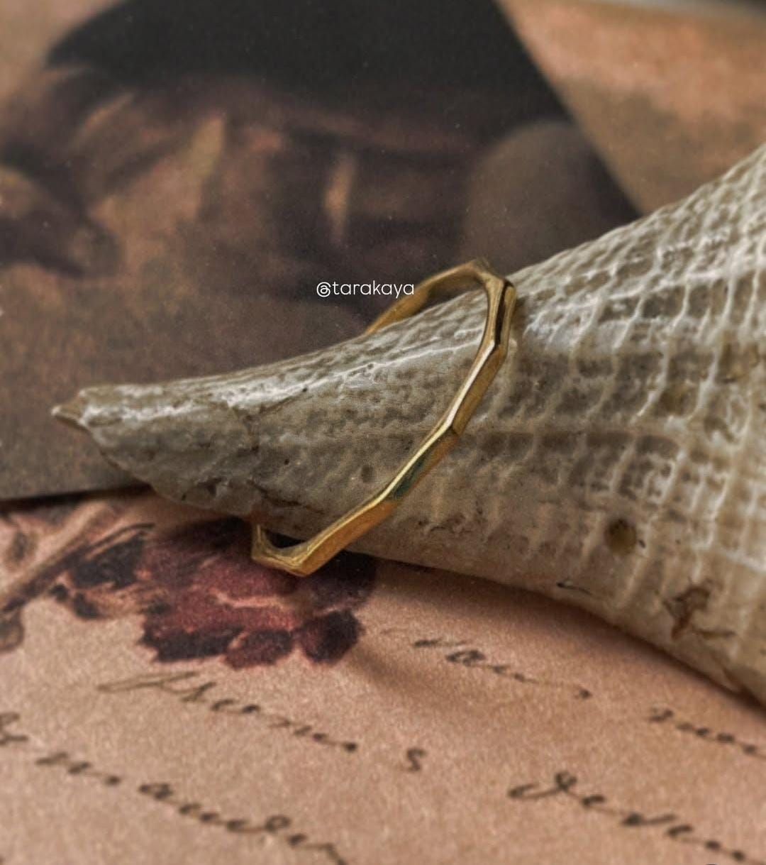 Gold Vermeil Sleek Star Hammered Band for Stacking
