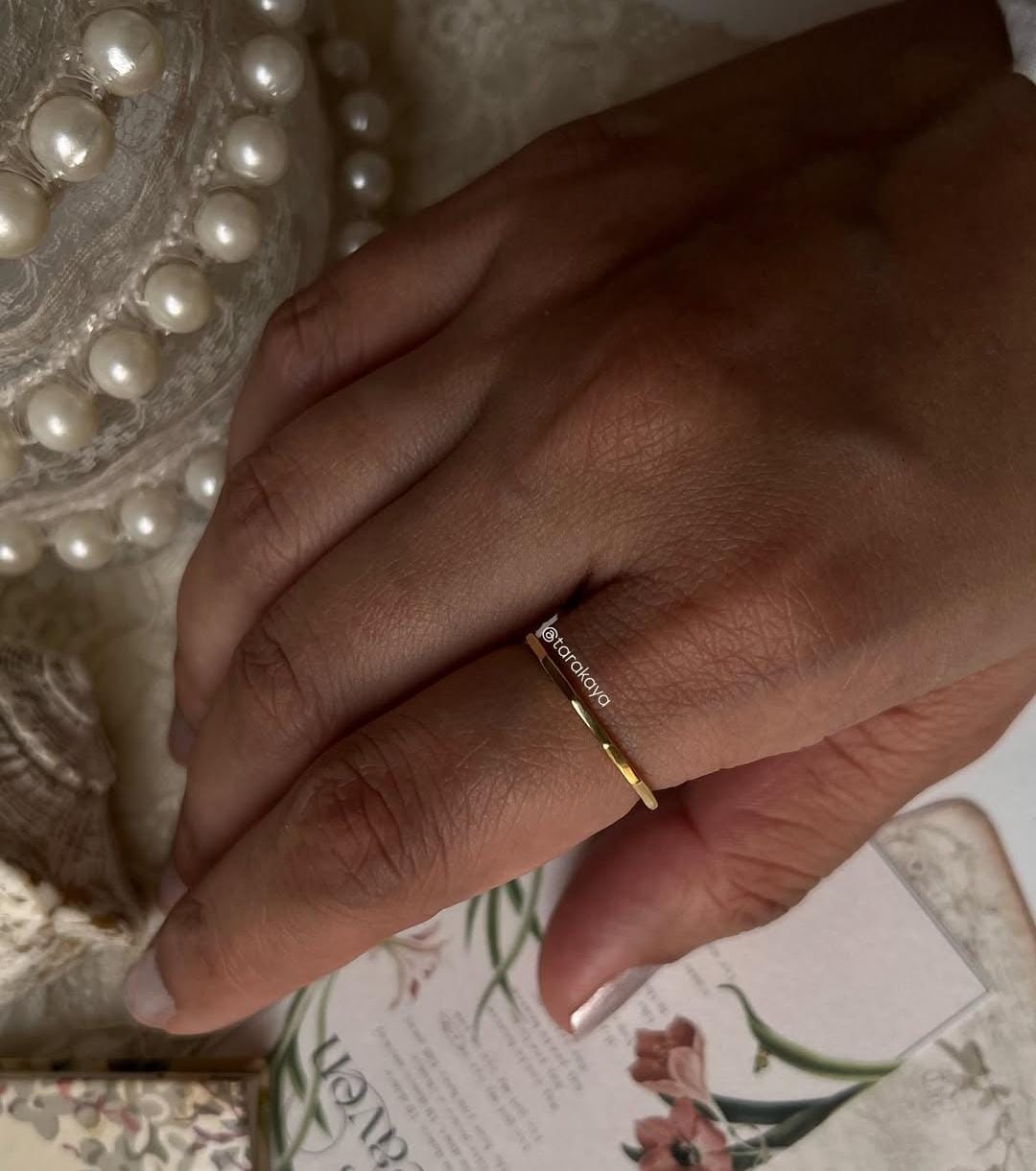 Gold Vermeil Star Shaped Hammered Stack Band Ring