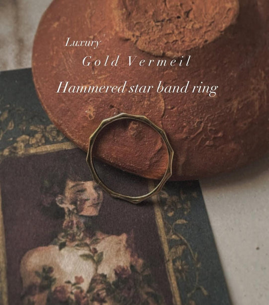 Gold Vermeil Star Hammered Sleek Stack Band Ring