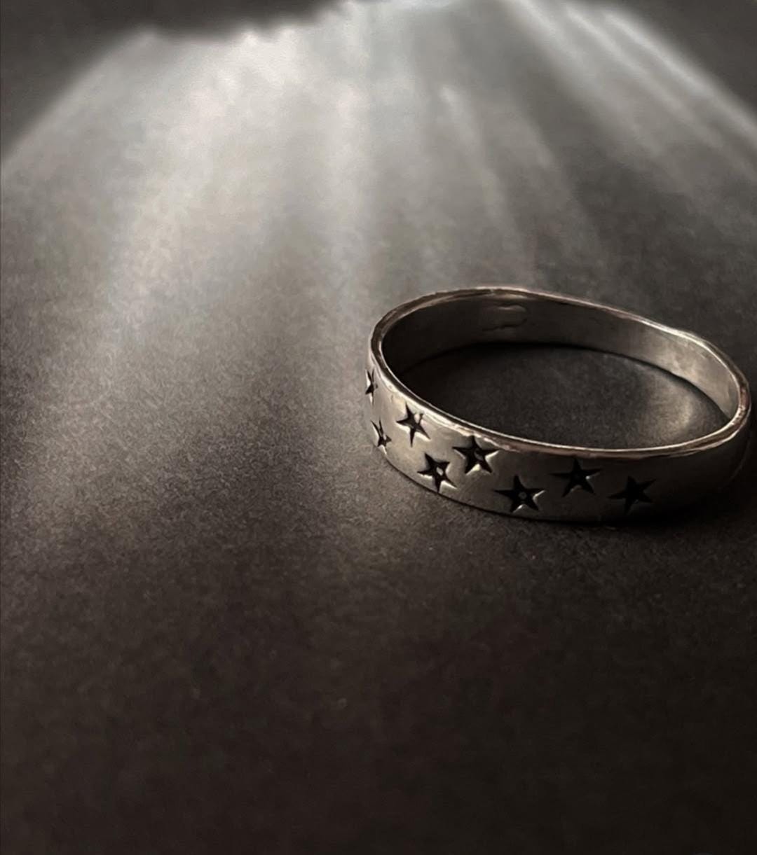 925 Silver Star Engraved Design Ring
