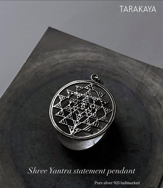 Big Round Shree Yantra Pendant in 925 Silver