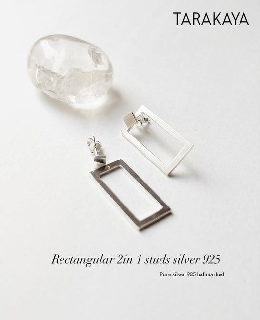 Chunky Italian 2-in-1 Rectangular Statement Studs in 925 Silver