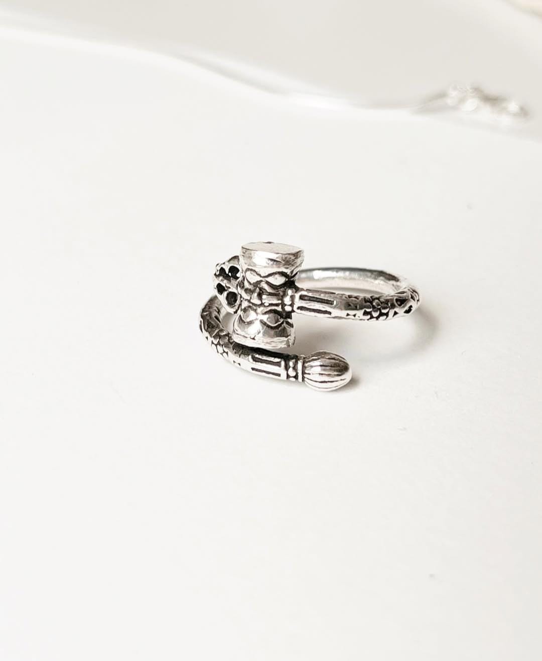Adjustable Damru Trishul Ring in 925 Silver
