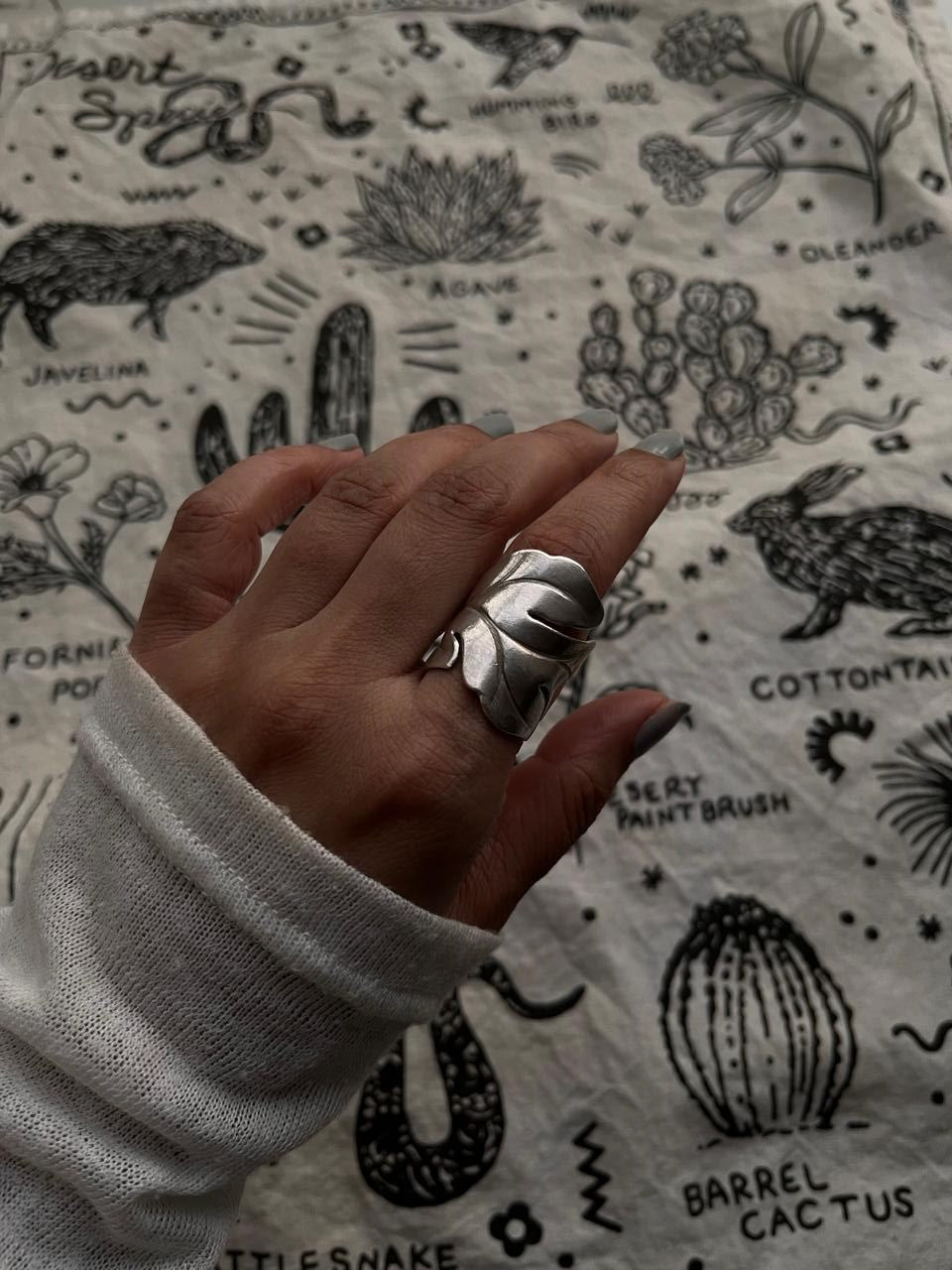 925 silver adjustable wrap ring with bohemian maple leaf  