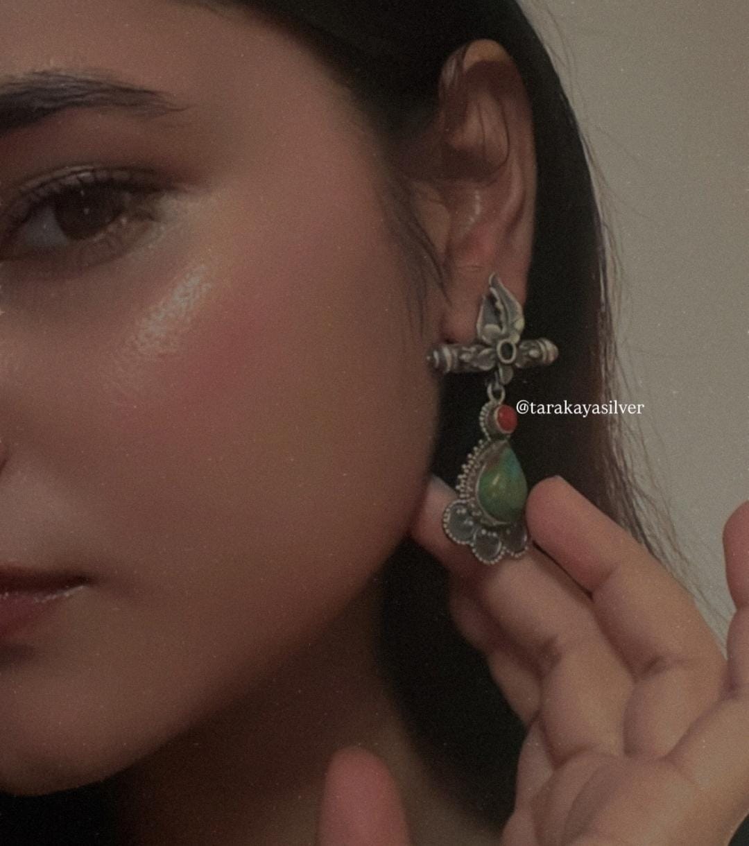 Turquoise and Coral 925 Silver Statement Earrings