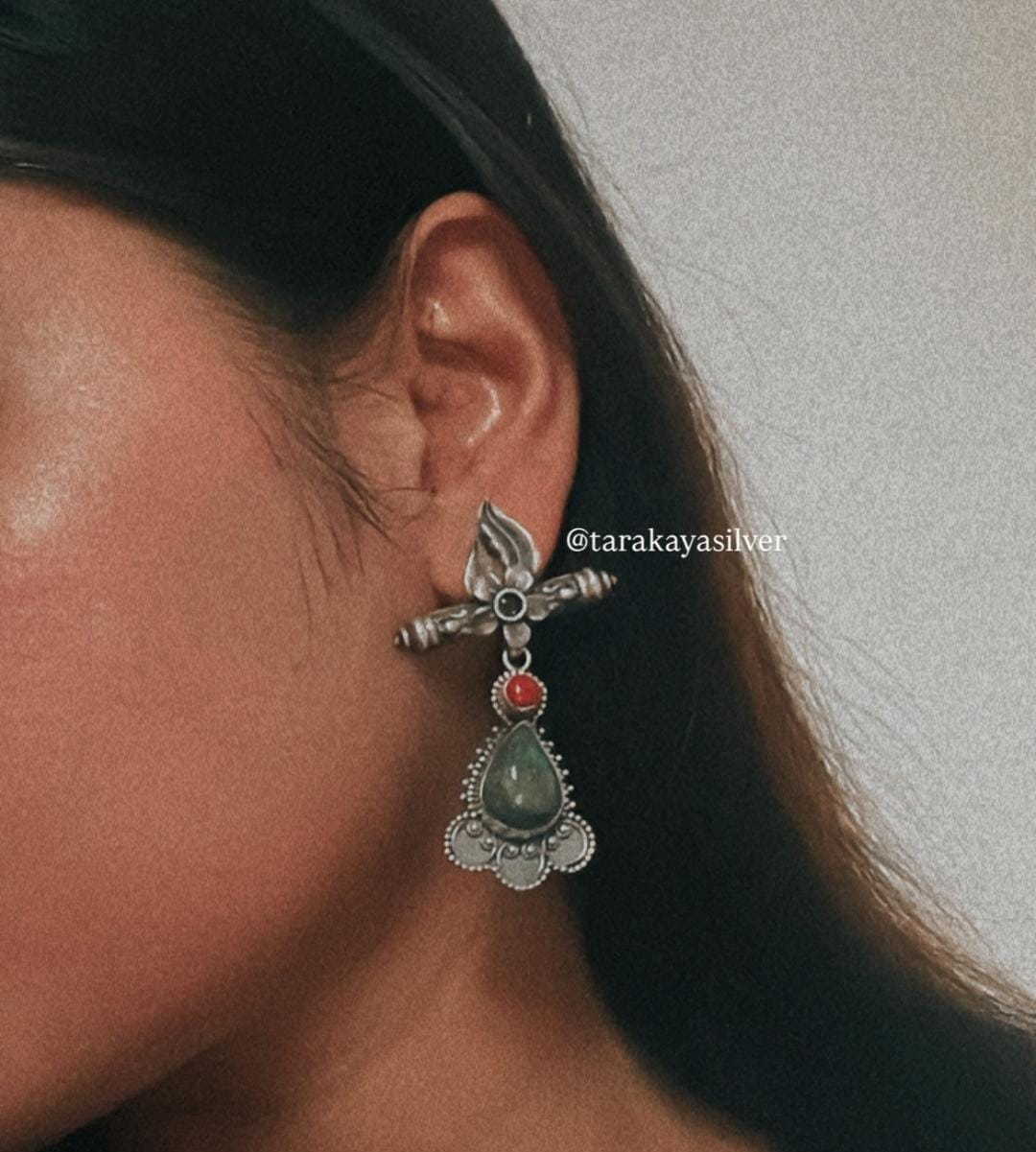 Antique Turquoise and Coral Earrings in 925 Sterling Silver