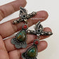 Vintage Turquoise and Coral Statement Silver Earrings
